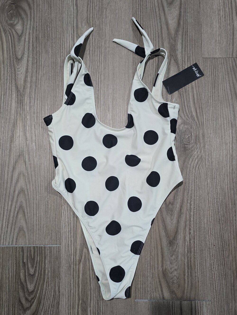 Nasty Gal Cream One-Piece Swimsuit with Black Polka Dots